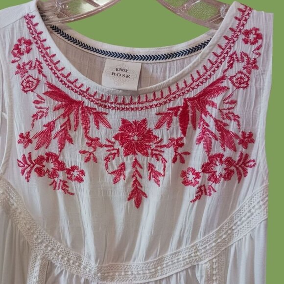 Knox Rose Womens Sleeveless White Top With Red Floral Embroidery  Small - Picture 4 of 12